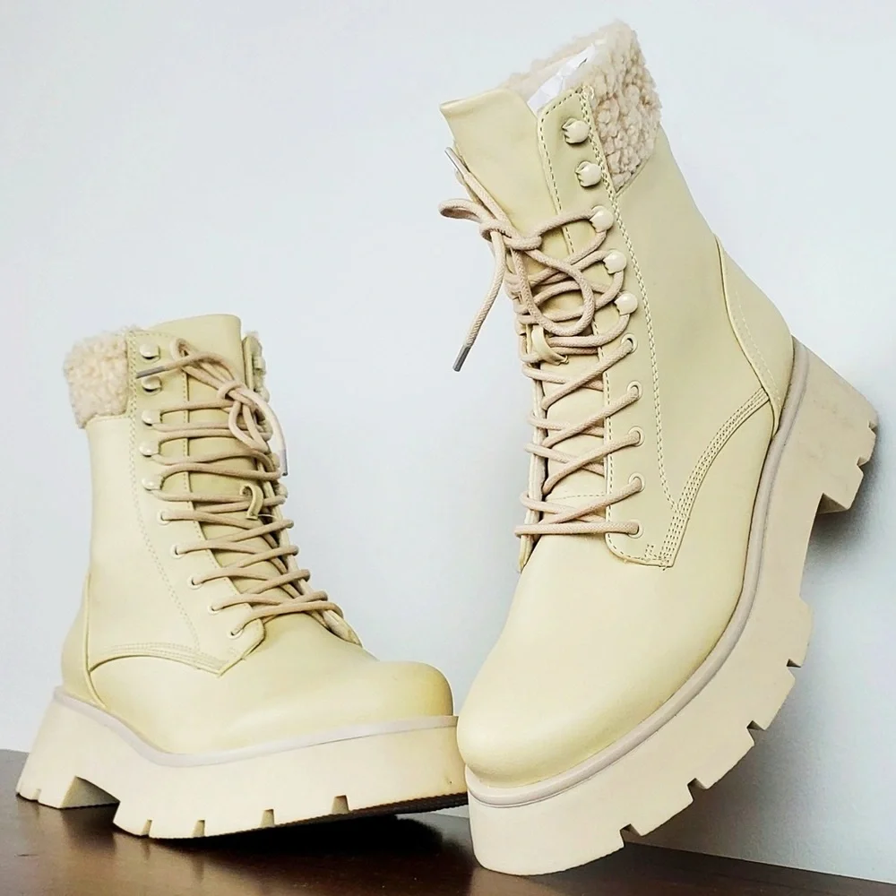 Circus by Sam Edelman Off-White Larsa Ivory Combat Lace-Up Boots New w Box - Picture 3 of 15